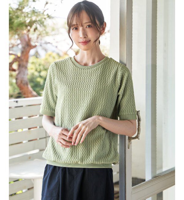 ikka「【雑誌InRed6月号掲載】幾何学柄ジャカード半袖プルオーバー 【親子コーデ】」|Tシャツ・カットソー|