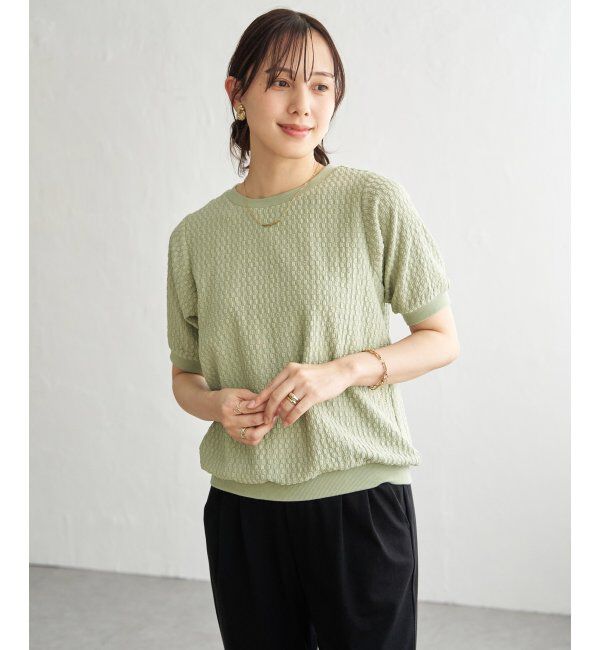 ikka「【雑誌InRed6月号掲載】幾何学柄ジャカード半袖プルオーバー 【親子コーデ】」|Tシャツ・カットソー|