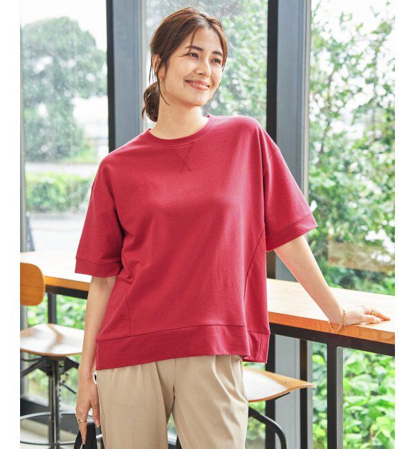 ikka「冷感スウェットライク半袖プルオーバー」|Tシャツ・カットソー|レッド