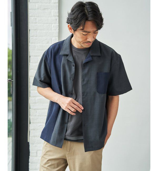 ikka「リネンライク冷感切替オープンカラーシャツ」|シャツ・ブラウス|