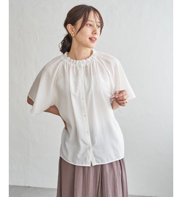 ikka「【接触冷感】襟フリル半袖ブラウス」|シャツ・ブラウス|