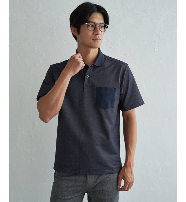 ikka「【接触冷感】デニムライクニットカラーポロシャツ」|その他|ネイビーブルー