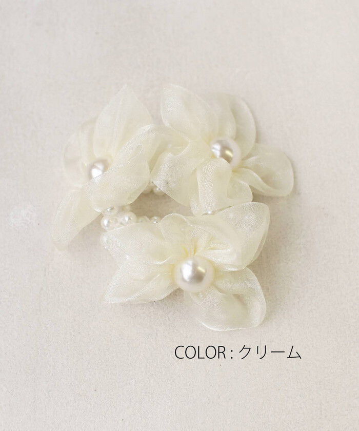 BACKYARD FAMILY「リボン シュシュ キッズ 通販 お花 パール 68142302 シューガーシュシュ オーガンジー」|ヘアゴム・シュシュ|