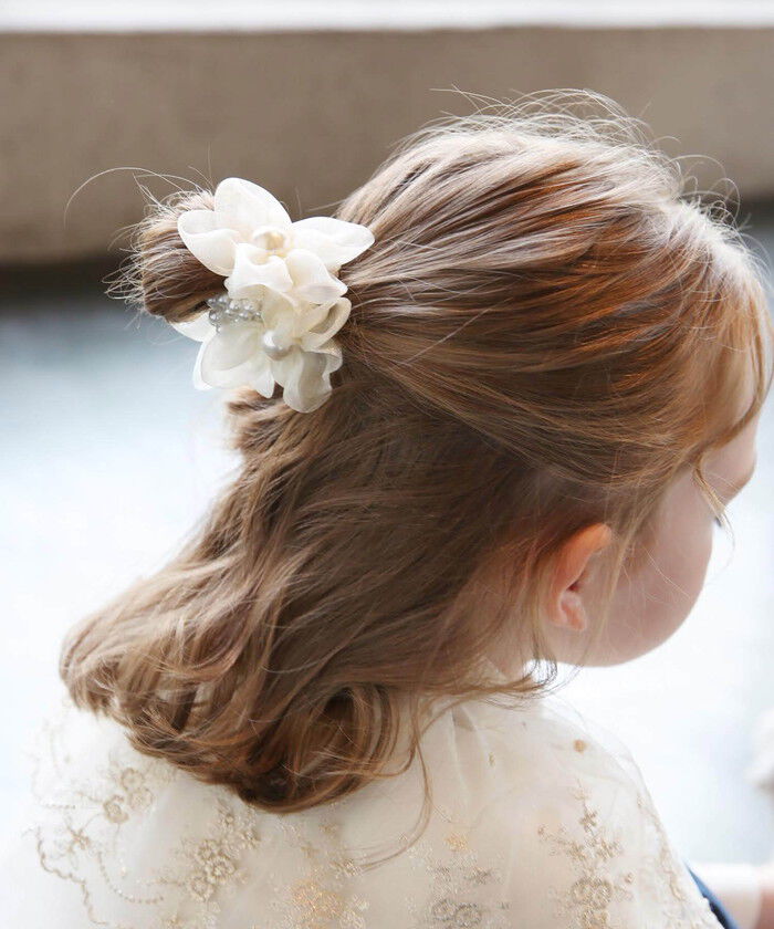 BACKYARD FAMILY「リボン シュシュ キッズ 通販 お花 パール 68142302 シューガーシュシュ オーガンジー」|ヘアゴム・シュシュ|
