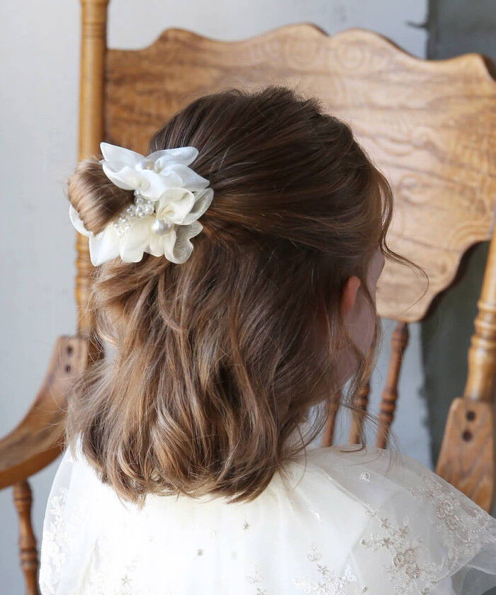 BACKYARD FAMILY「リボン シュシュ キッズ 通販 お花 パール 68142302 シューガーシュシュ オーガンジー」|ヘアゴム・シュシュ|