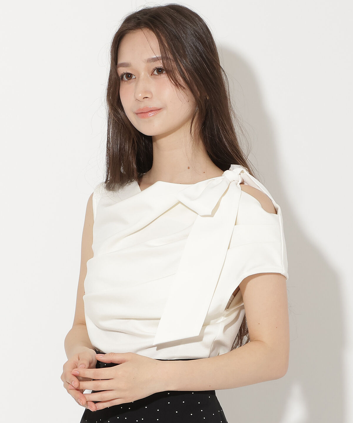WILLSELECTION「リボンショルダードレープカットトップス」|Tシャツ・カットソー|