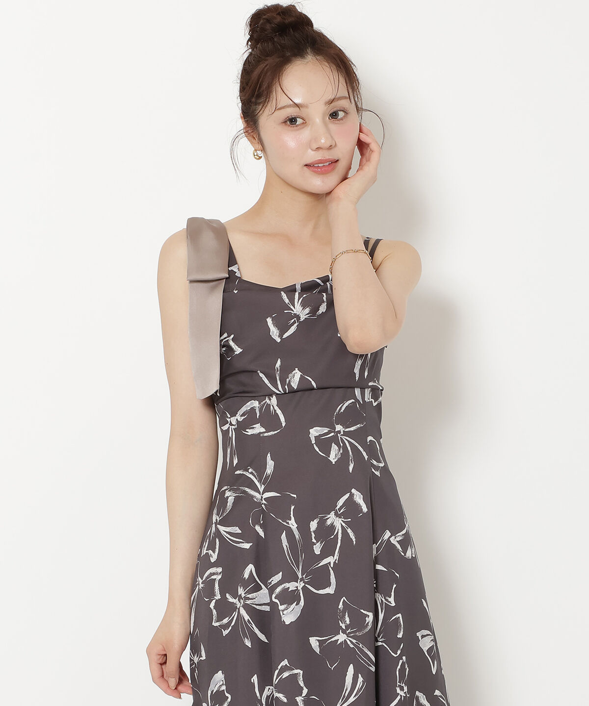 WILLSELECTION「リボンプリントアシメショルダーキャミワンピース」|ワンピース|