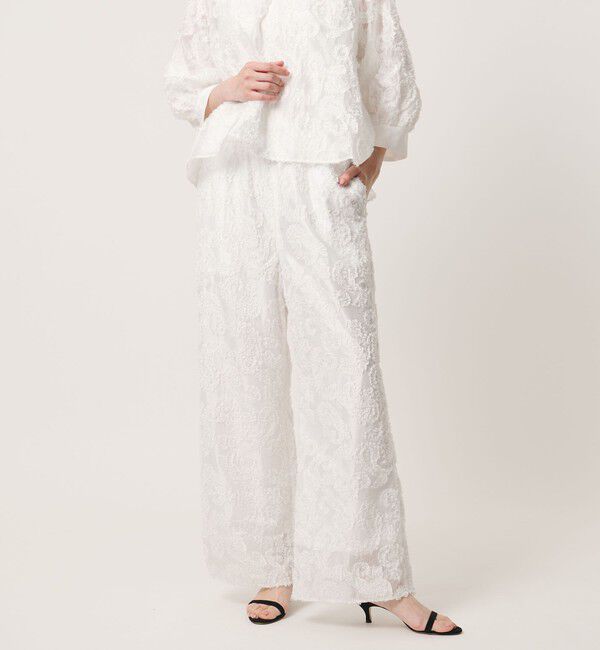 UNITED ARROWS「ラメ カット ジャガード ストレート パンツ ‐ウォッシャブル‐」|チノ|WHITE