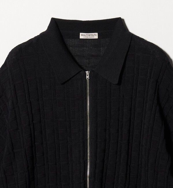 BEAUTY&YOUTH UNITED ARROWS「ジャガード フルジップ ショートスリーブ ポロニット ウォッシャブル」|カーディガン|