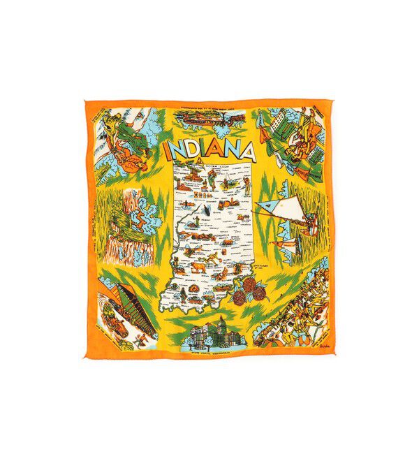 BEAMSBOY「BINDU / マップ プリント バンダナ 26FW」|ハンカチ|ORANGE