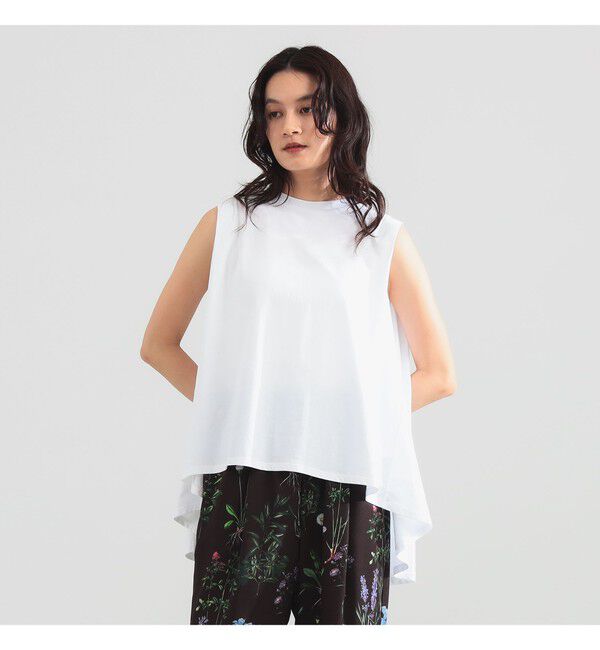 Demi-Luxe BEAMS 「【接触冷感・UVカット】コットン バックフレア ノースリーブ プルオーバー」|Tシャツ・カットソー|WHITE