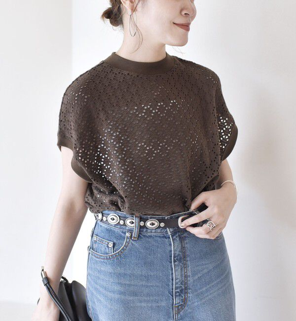 SHIPS for women「【WEB限定】〈手洗い可能〉アイレット クルーネック プルオーバー」|Tシャツ・カットソー|ブラウン系
