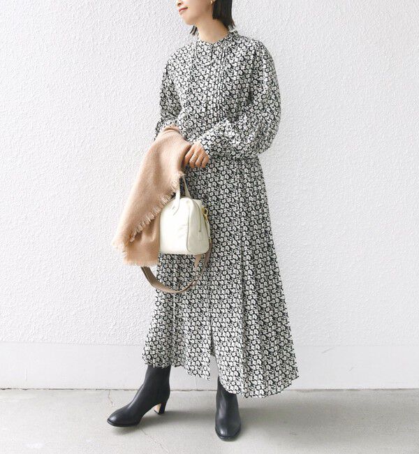 SHIPS for women「《一部追加予約》〈手洗い可能〉ドット / 花柄 バンドカラー サイド プリーツ ワンピース」|ワンピース|