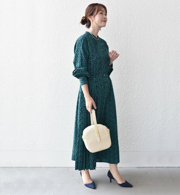 SHIPS for women「《一部追加予約》〈手洗い可能〉ドット / 花柄 バンドカラー サイド プリーツ ワンピース」|ワンピース|