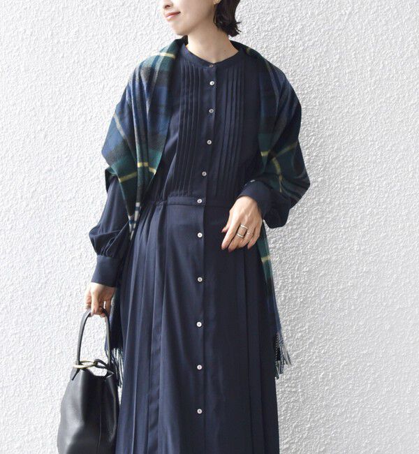 SHIPS for women「《一部追加予約》〈手洗い可能〉ドット / 花柄 バンドカラー サイド プリーツ ワンピース」|ワンピース|