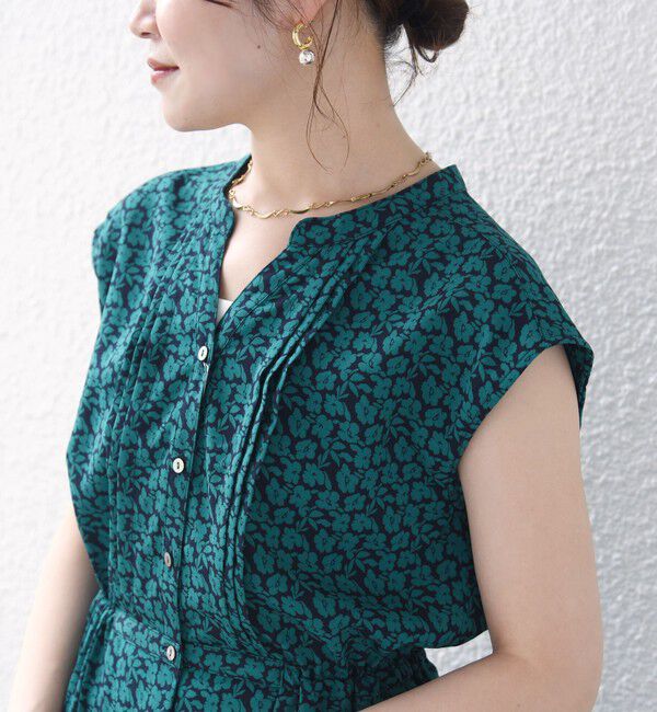 SHIPS for women「【WEB限定】〈洗濯機可能〉ドット 花柄 サイド プリーツ フレンチスリーブ ワンピース」|ワンピース|