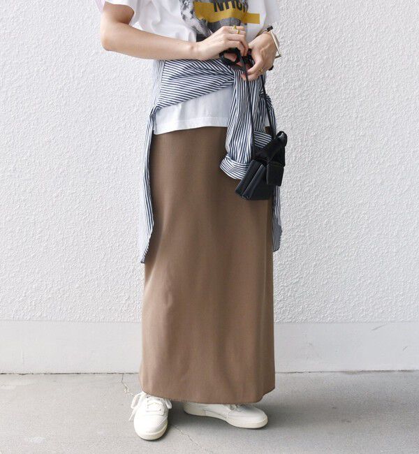 SHIPS for women「〈UVカット / 手洗い可能〉リブ ジャージー 2WAY ストレッチ スカート」|スカート|キャメル