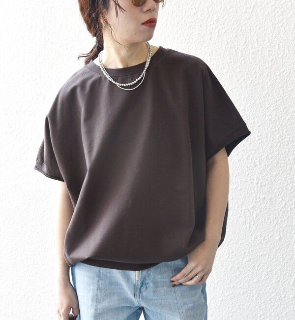 SHIPS any「SHIPS any:〈洗濯機可能〉インレイ コクーン ショートスリーブ プルオーバー」|Tシャツ・カットソー|ブラウン