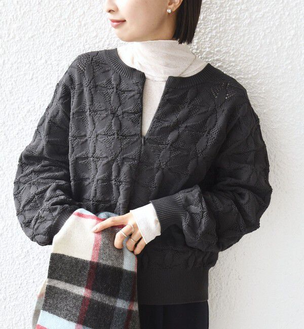 SHIPS for women「《追加予約》【WEB限定】〈洗濯機可能〉2WAY フラワー ジャカード ハーフ ジップ プルオーバー」|ニット・セーター|