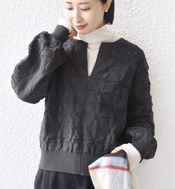SHIPS for women「《追加予約》【WEB限定】〈洗濯機可能〉2WAY フラワー ジャカード ハーフ ジップ プルオーバー」|ニット・セーター|