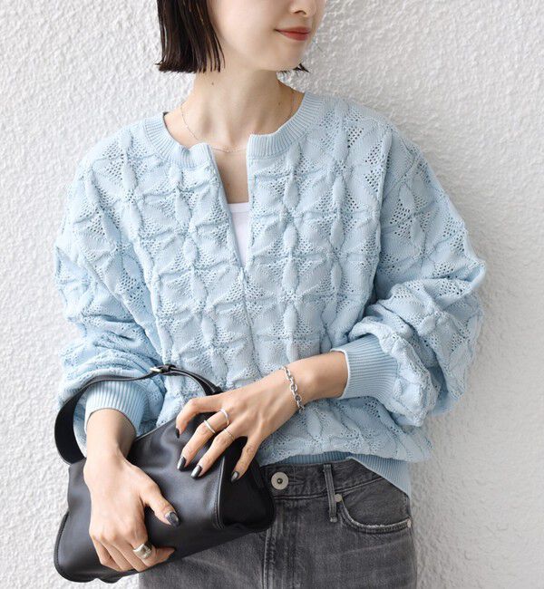 SHIPS for women「《追加予約》【WEB限定】〈洗濯機可能〉2WAY フラワー ジャカード ハーフ ジップ プルオーバー」|ニット・セーター|