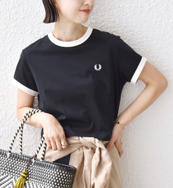 SHIPS for women「FRED PERRY:G9163 CROPPED RINGER TEE」|Tシャツ・カットソー|ブラック