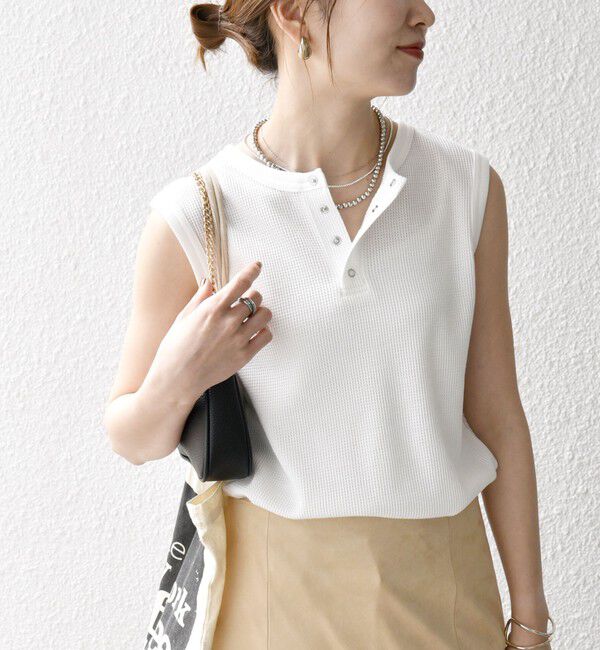 SHIPS any「SHIPS any:〈洗濯機可能〉ワッフル ヘンリーネック 2WAY ノースリーブ TEE」|タンクトップ|