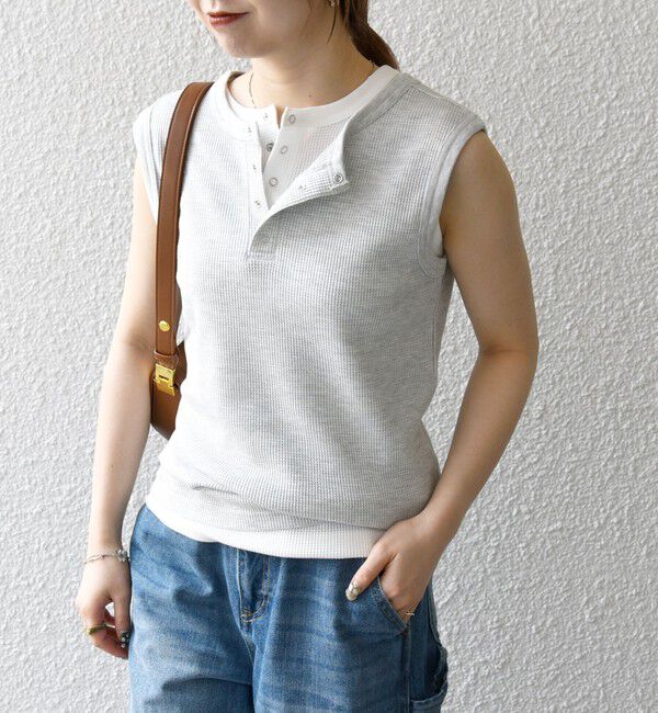 SHIPS any「SHIPS any:〈洗濯機可能〉ワッフル ヘンリーネック 2WAY ノースリーブ TEE」|タンクトップ|