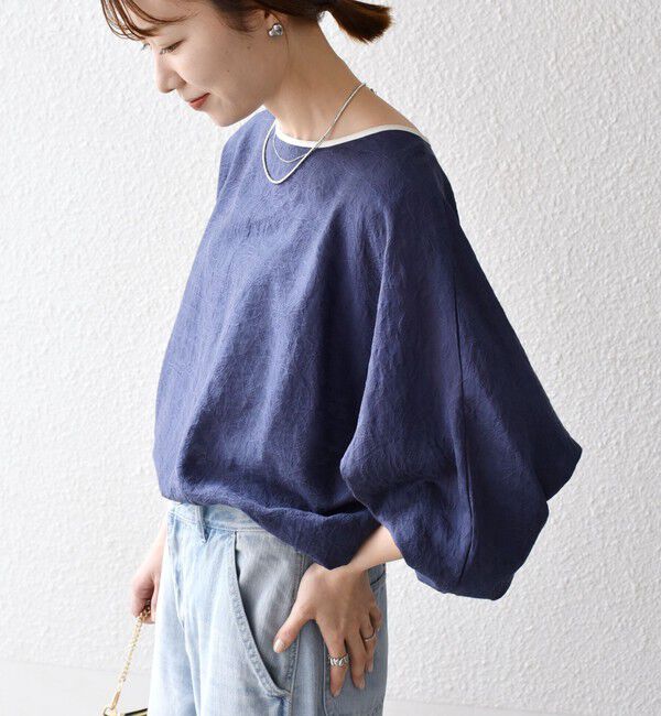 SHIPS any「SHIPS any:〈洗濯機可能〉フラワー ジャカード ドルマン パイピング ブラウス」|シャツ・ブラウス|