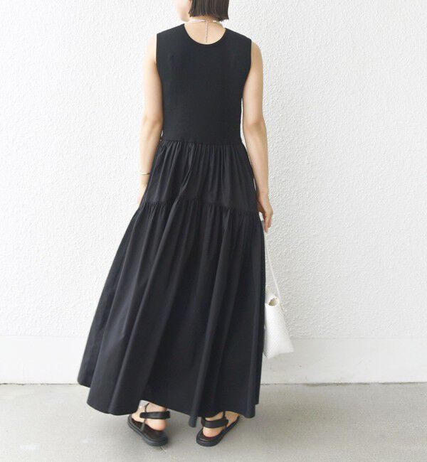 SHIPS for women「〈手洗い可能〉コットン リブ ノースリーブ &times; 布帛 スカート ワンピース」|ワンピース|