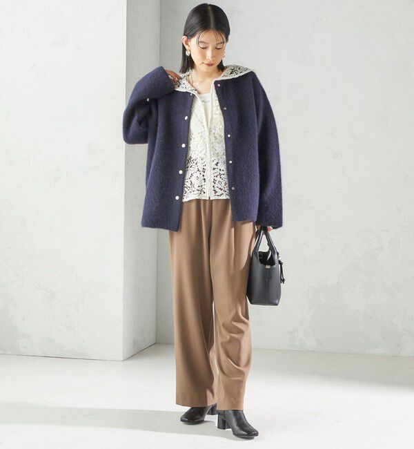 SHIPS for women「フォックス ブレンド ノーカラー ニット コート」|ノーカラーコート|
