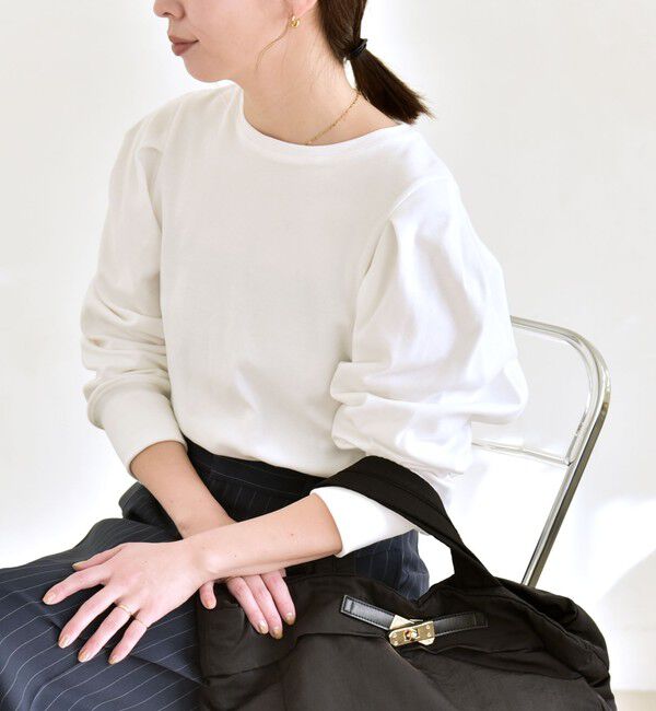 quaranciel「quaranciel:〈洗濯機可能〉パワーショルダー クルーネック プルオーバー」|Tシャツ・カットソー|ホワイト