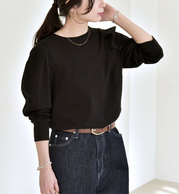 quaranciel「quaranciel:〈洗濯機可能〉パワーショルダー クルーネック プルオーバー」|Tシャツ・カットソー|ブラック