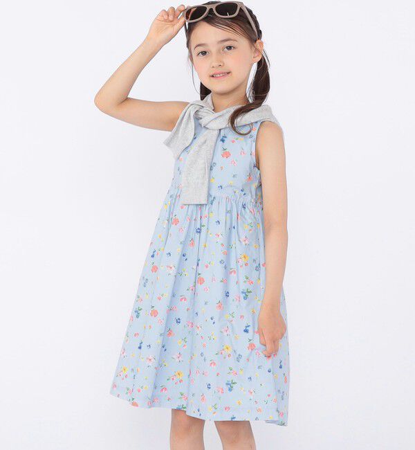 SHIPS KIDS「SHIPS KIDS:100～130cm / ノースリーブ フラワー プリント ワンピース」|ワンピース|ライトブルー