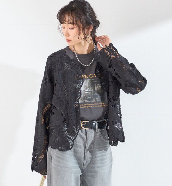 SHIPS Colors 「SHIPS Colors:〈手洗い可能〉スカラップ レース ノーカラー ジャケット」|その他|