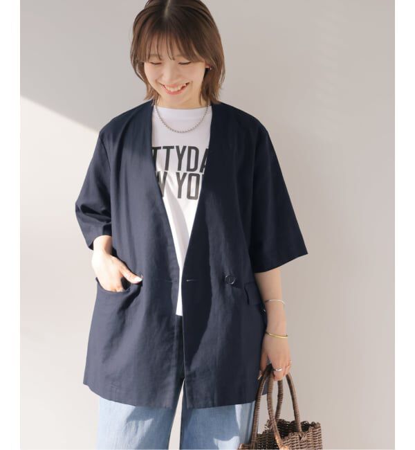 JOURNAL STANDARD relume「［手洗い可］リネンコットンハーフスリーブジャケット」|その他|ネイビー