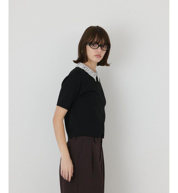 GRACE CONTINENTAL「レースカラーラメニットトップ」|その他|
