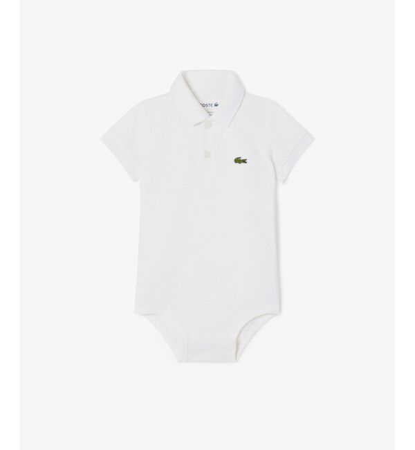 LACOSTE「新生児鹿の子地ボディスーツ」|ロンパース|ホワイト