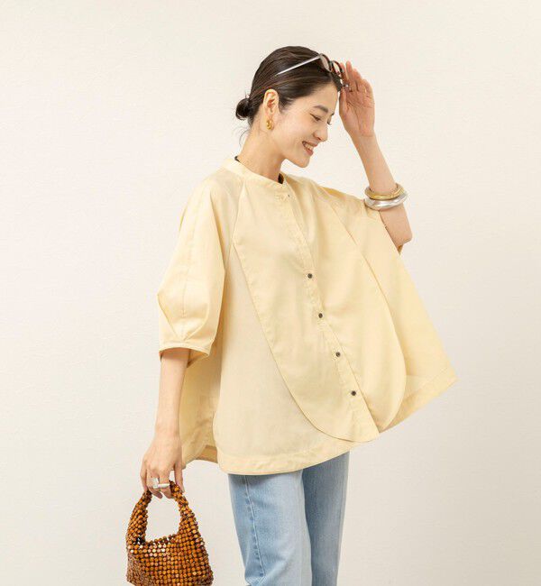MAQWEL「【MAQWEL/マクウェル】ウォッシャブルエアリーバンドカラーラグランシャツ」|シャツ・ブラウス|