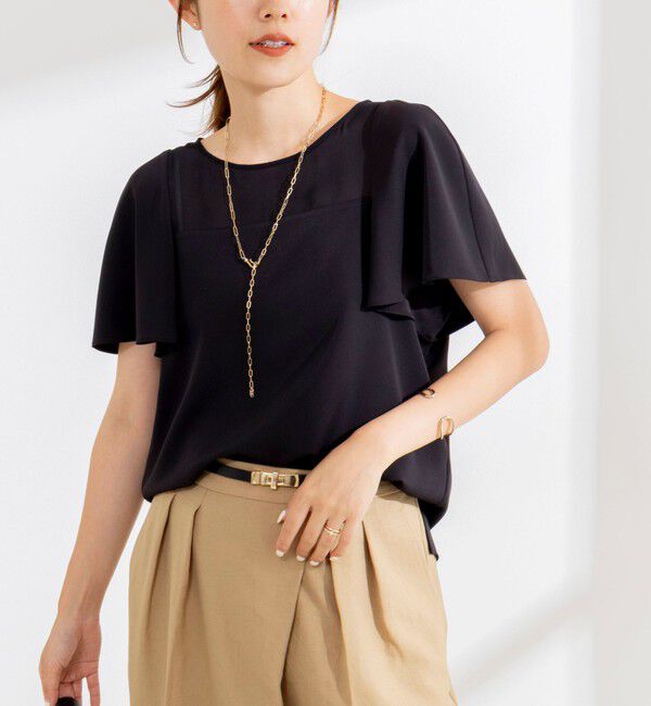 NOLLEY'S「《接触冷感》ウォッシャブルシアー切替ツイルブラウス」|シャツ・ブラウス|ブラック