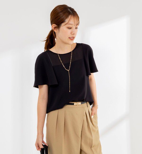 NOLLEY'S「《接触冷感》ウォッシャブルシアー切替ツイルブラウス」|シャツ・ブラウス|