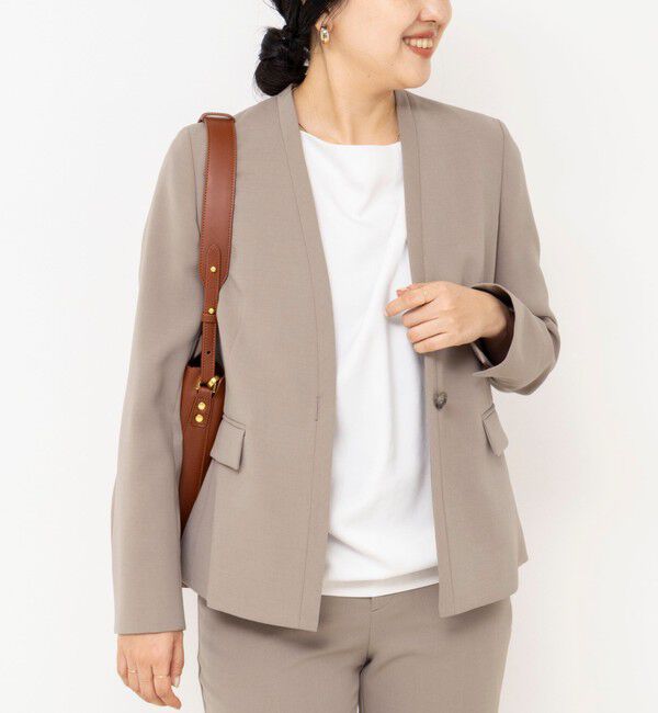 NOLLEY'S sophi「《セットアップ対応》ウォッシャブルダブルクロスノーカラージャケット」|ノーカラージャケット|モカ