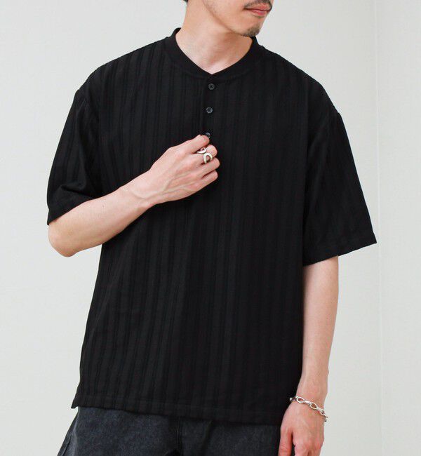 GLOSTER「シアージャガード ヘンリーネックTシャツ」|Tシャツ・カットソー|ブラック
