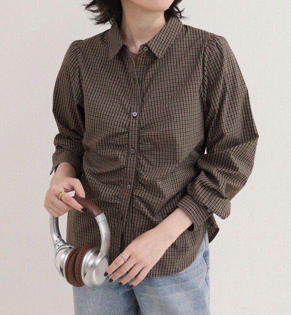 fredy emue「【WEB限定カラーあり】フロントギャザーコンパクトシャツ」|シャツ・ブラウス|ブラウン系その他