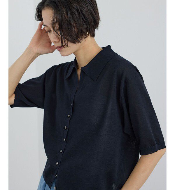 SALON adam et rope'「【WEB限定】ドライタッチポロニットカーディガン / 洗える」|カーディガン|ネイビー(40)