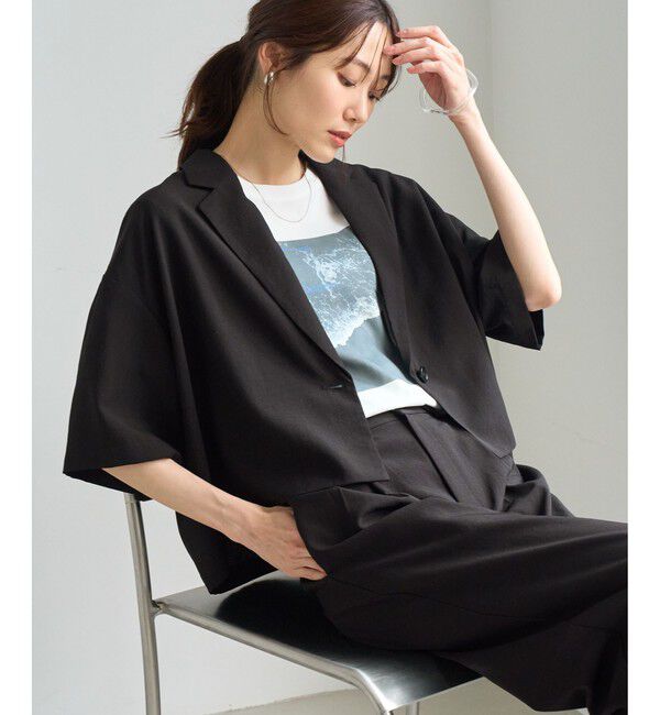 Rope&rsquo;Picnic「【ちゃんと+かわいい保証】エアリーリネンライク ハーフスリーブジャケット/接触冷感・UVカット・速乾」|テーラードジャケット|