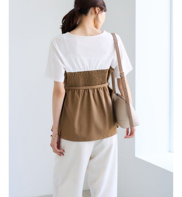 Rope&rsquo;Picnic「【ちゃんと+かわいい保証】エアリーリネンライク ドッキングカットトップス/UVケア」|Tシャツ・カットソー|
