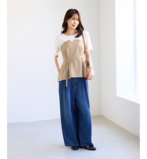 Rope&rsquo;Picnic「【ちゃんと+かわいい保証】エアリーリネンライク ドッキングカットトップス/UVケア」|Tシャツ・カットソー|