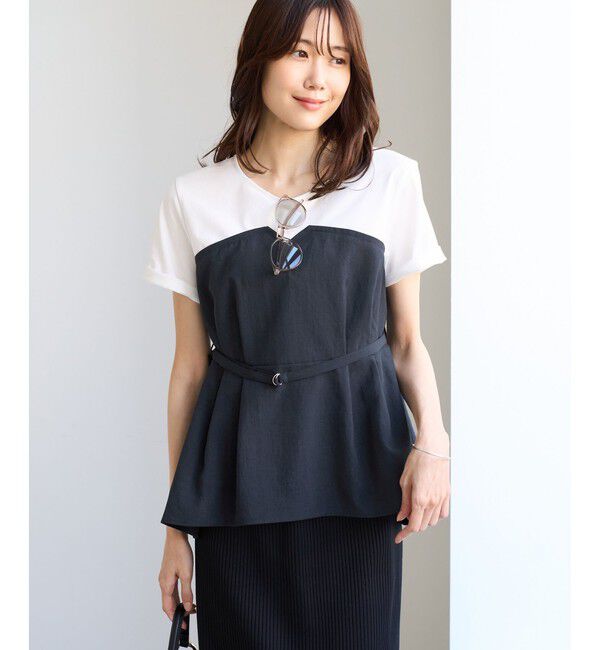 Rope&rsquo;Picnic「【ちゃんと+かわいい保証】エアリーリネンライク ドッキングカットトップス/UVケア」|Tシャツ・カットソー|