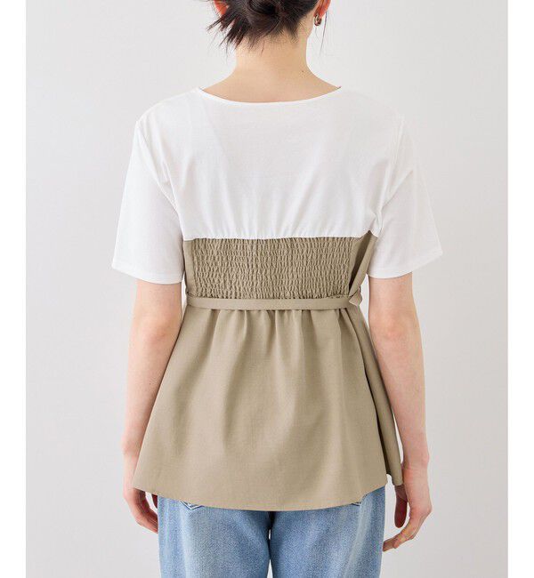 Rope&rsquo;Picnic「【ちゃんと+かわいい保証】エアリーリネンライク ドッキングカットトップス/UVケア」|Tシャツ・カットソー|